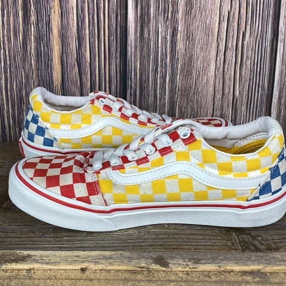 Kids Vans Shoes Red, Yellow & Blue Checks- Size 2 - Picture 7 of 12